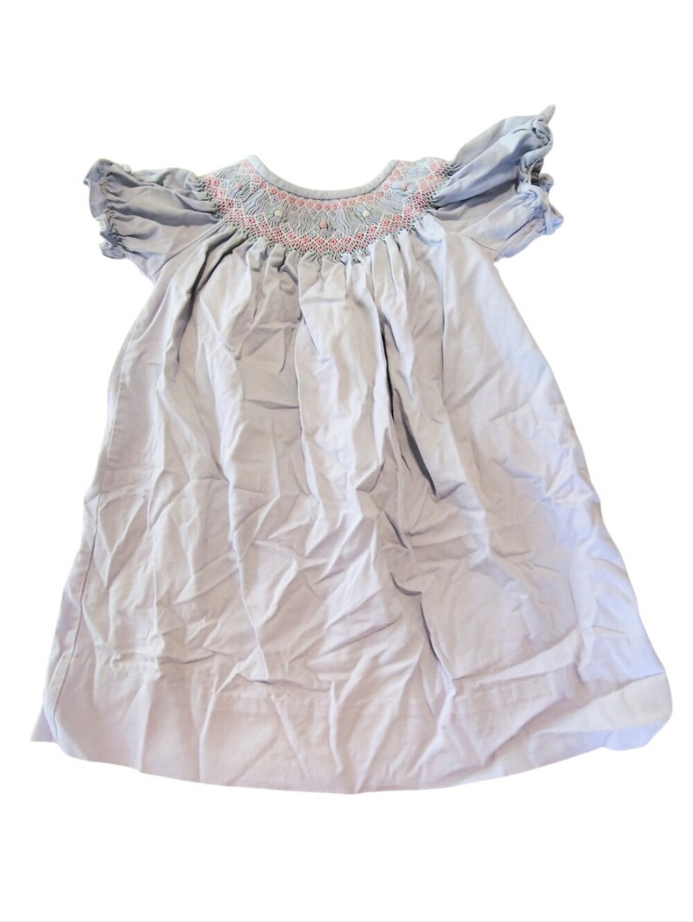 Anavini Pale Blue and Pink Embroidered Puffy Sleeve Cotton Dress Size 12 Months